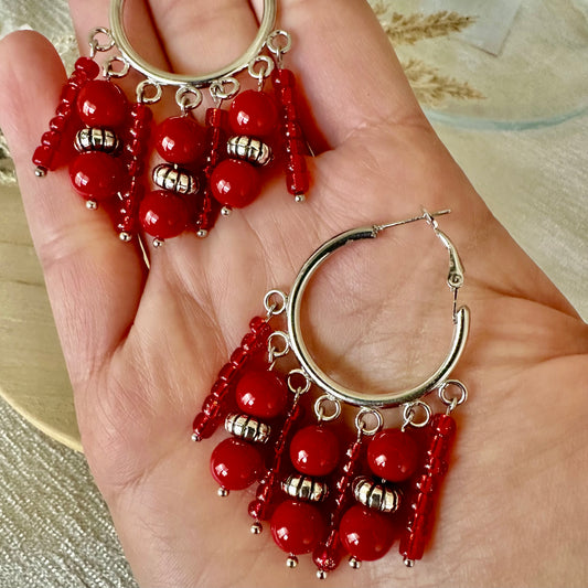 Crimson Spark: Glass Red Dangle Earrings - Roxiem Jewelry, LLC