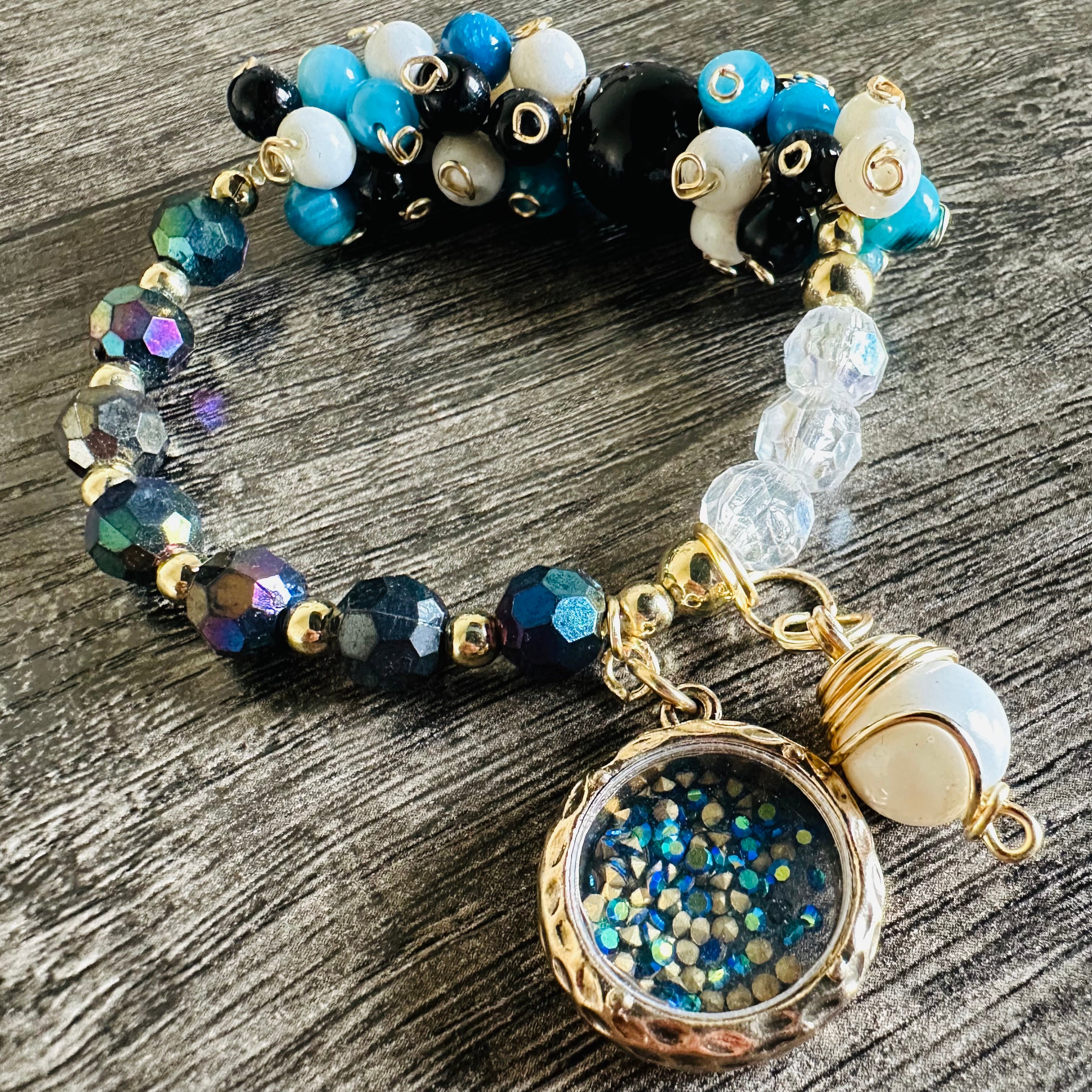 Ocean Mist: Crystals Wire Wrapped Bracelet