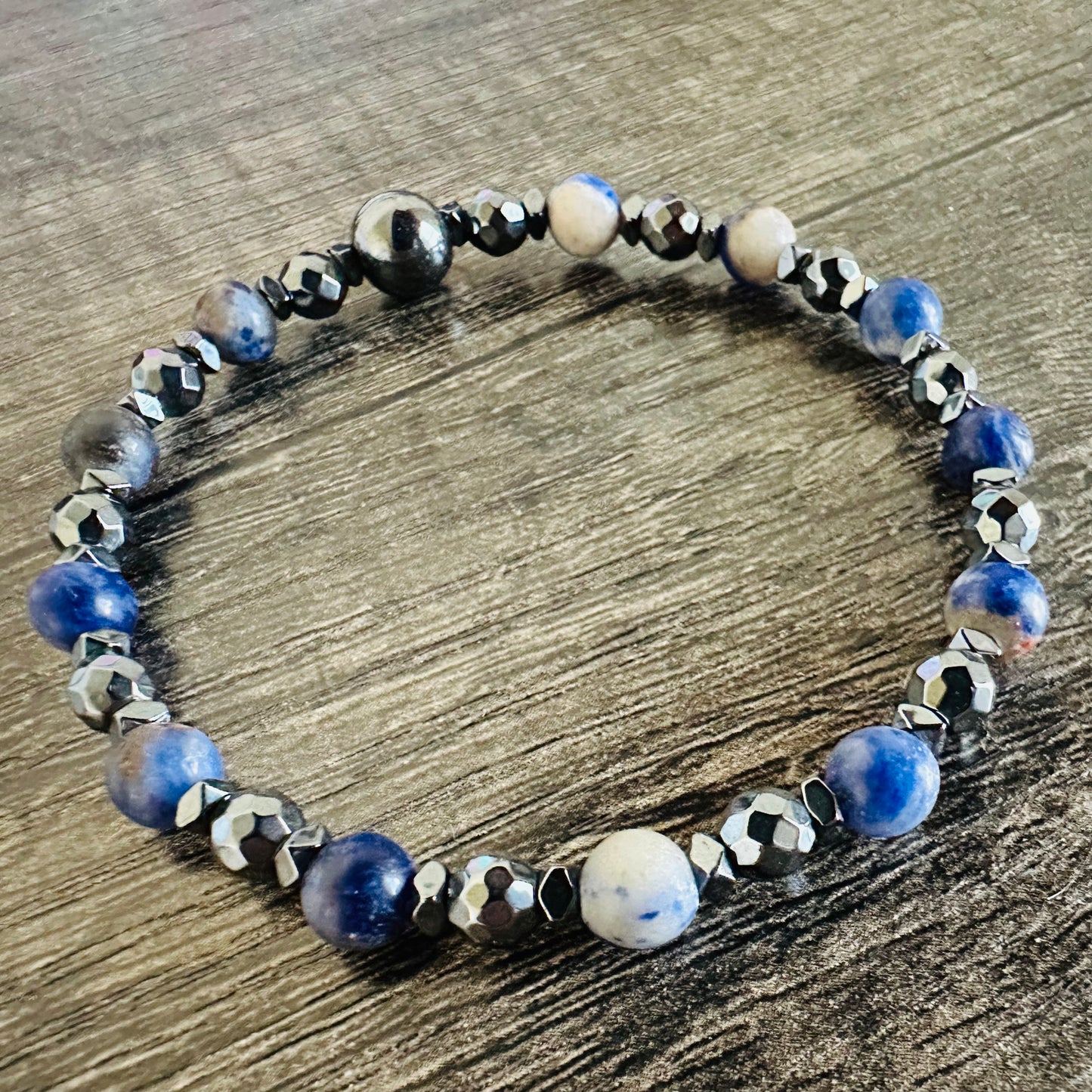 Tranquil Strength: Sodalite and Hematite Bracelet - Roxiem Jewelry, LLC