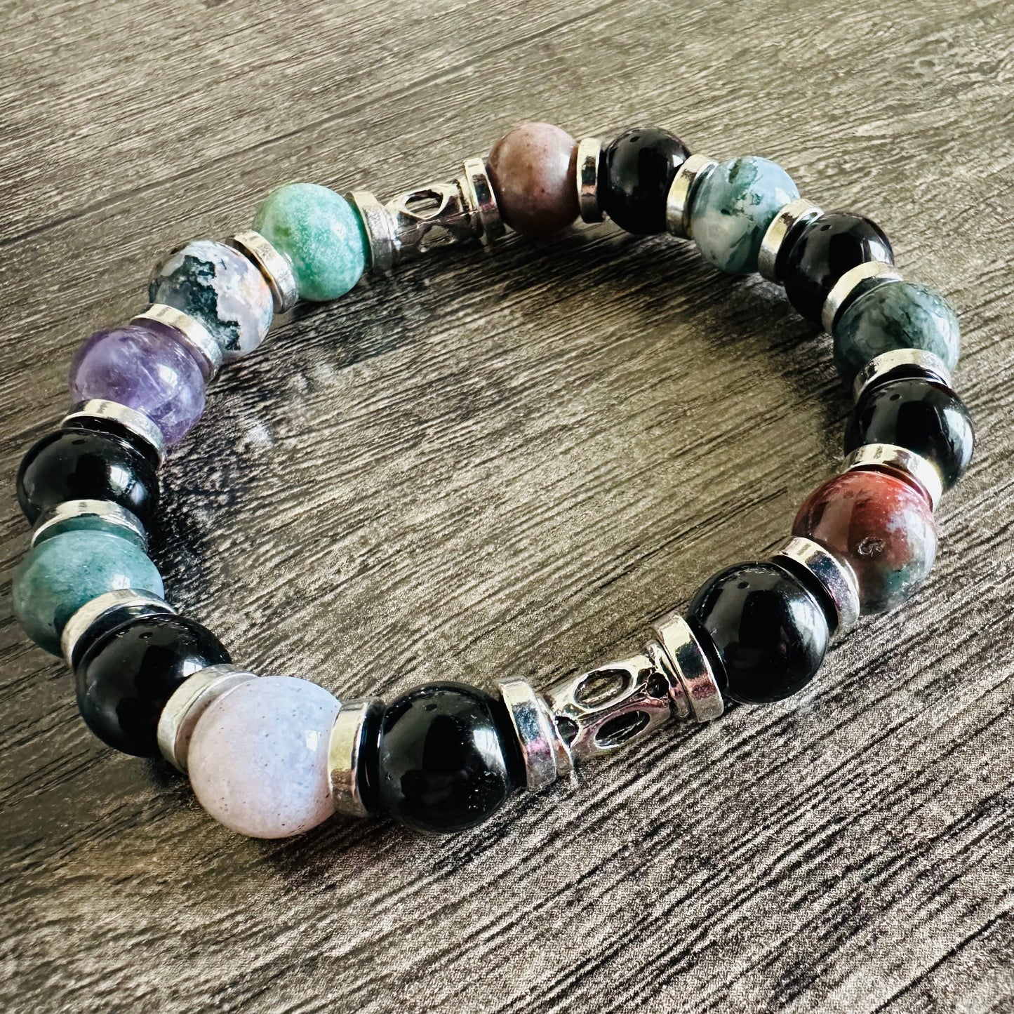 Eternal Elegance: Black and Fancy Jasper Bracelet - Roxiem Jewelry, LLC