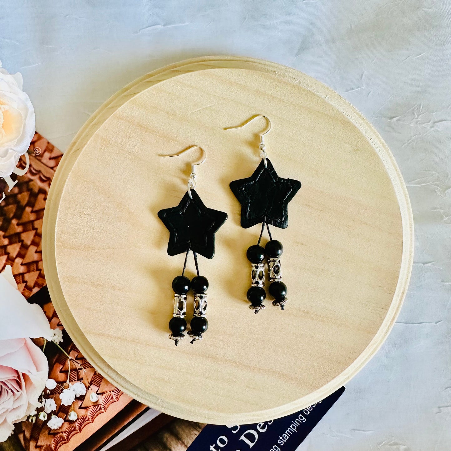 Starlight Leather Dangle Earrings - Roxiem Jewelry, LLC