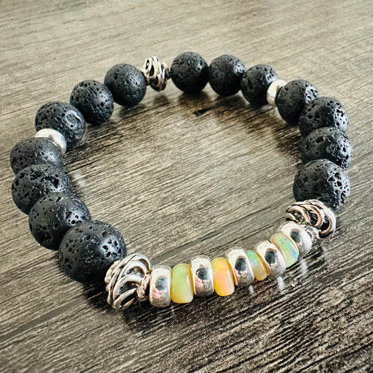 Earth's Essence: Lava Rock and Ethiopian Opal Bracelet - Roxiem Jewelry, LLC