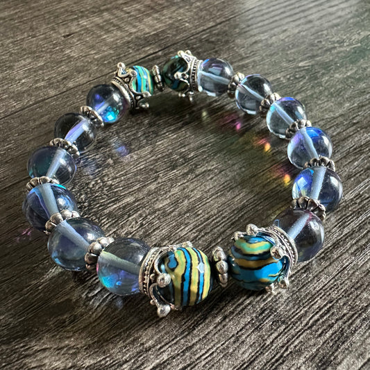 Turquoise Glow: Reconstituted Turquoise and Crystals Bracelet