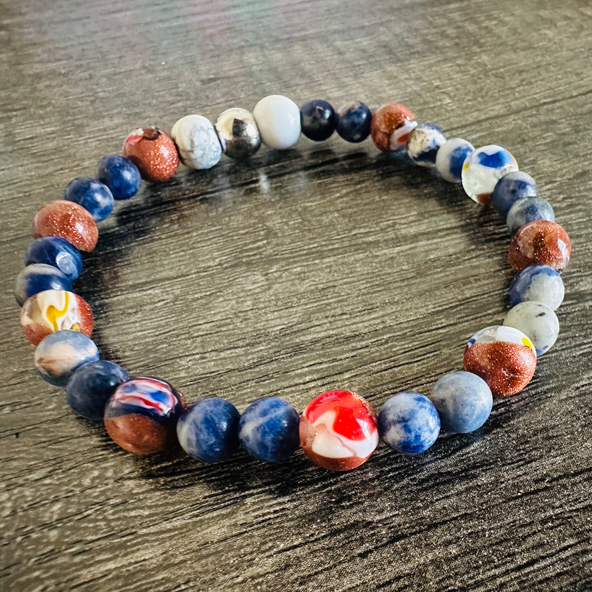 Serenity Trio: Sodalite, Howlite, and Sandstone Bracelet - Roxiem Jewelry, LLC