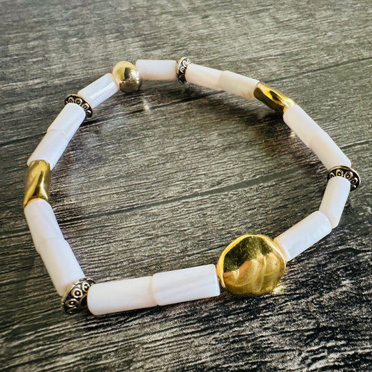 Seaside Glamour: Tube Shells and Gold Bracelet - Roxiem Jewelry, LLC