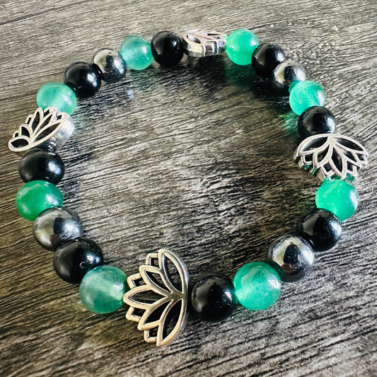 Lotus Serenity: Aventurine, Crystals, and Hematite Bracelet - Roxiem Jewelry, LLC