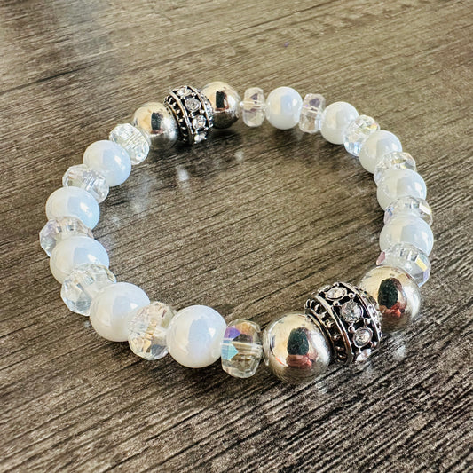 Classic Radiance: Pearls and Clear Crystals Bracelet - Roxiem Jewelry, LLC