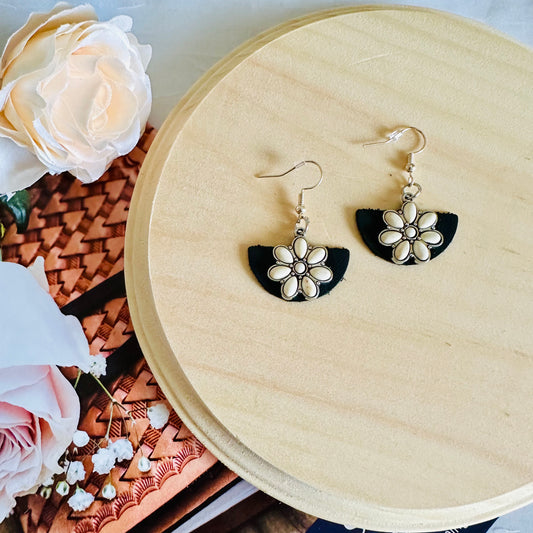 Floral Elegance: Leather Flower Dangle Earrings - Roxiem Jewelry, LLC