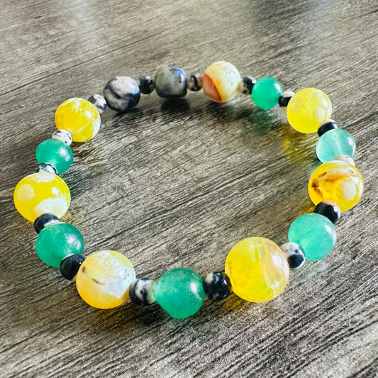 Elemental Harmony: Sodalite, Aventurine, Granite, and Agate Bracelet - Roxiem Jewelry, LLC