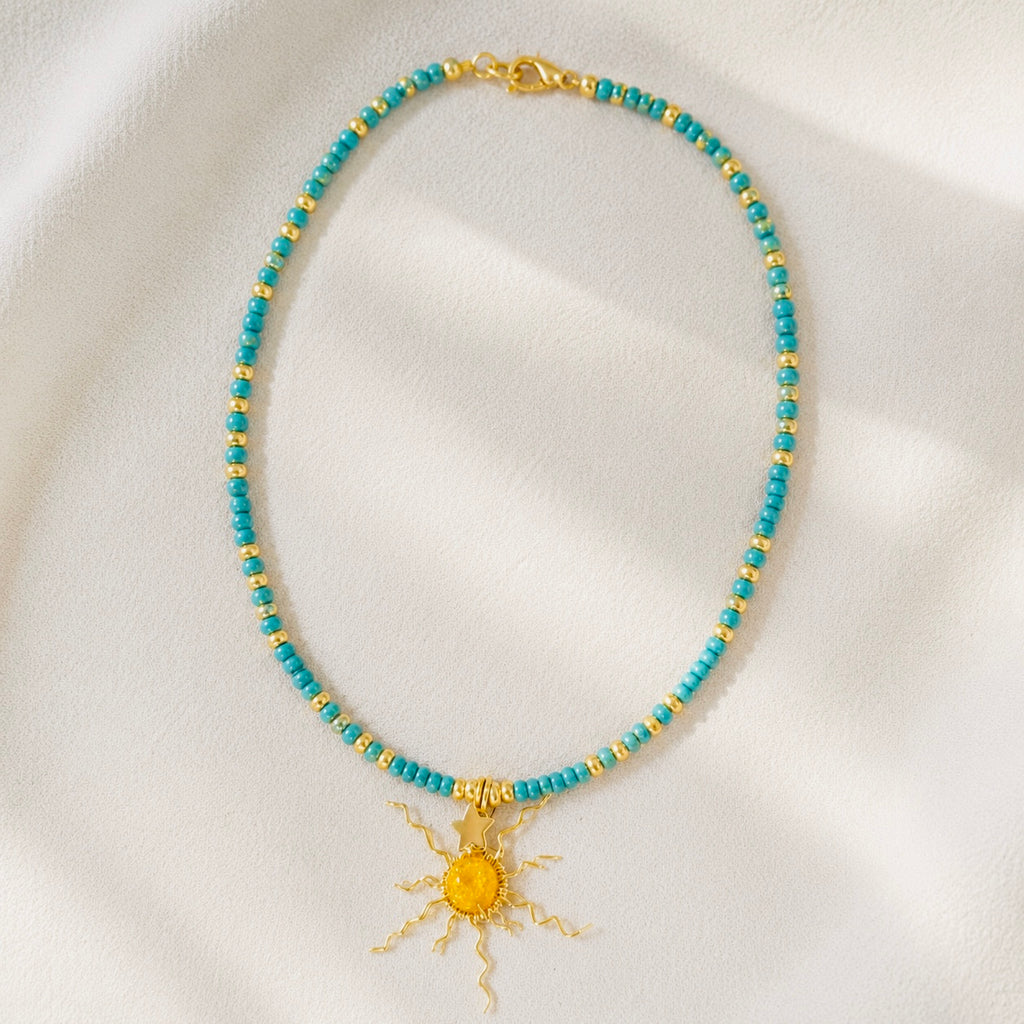 Radiant Sun and Star Beaded Short Necklace