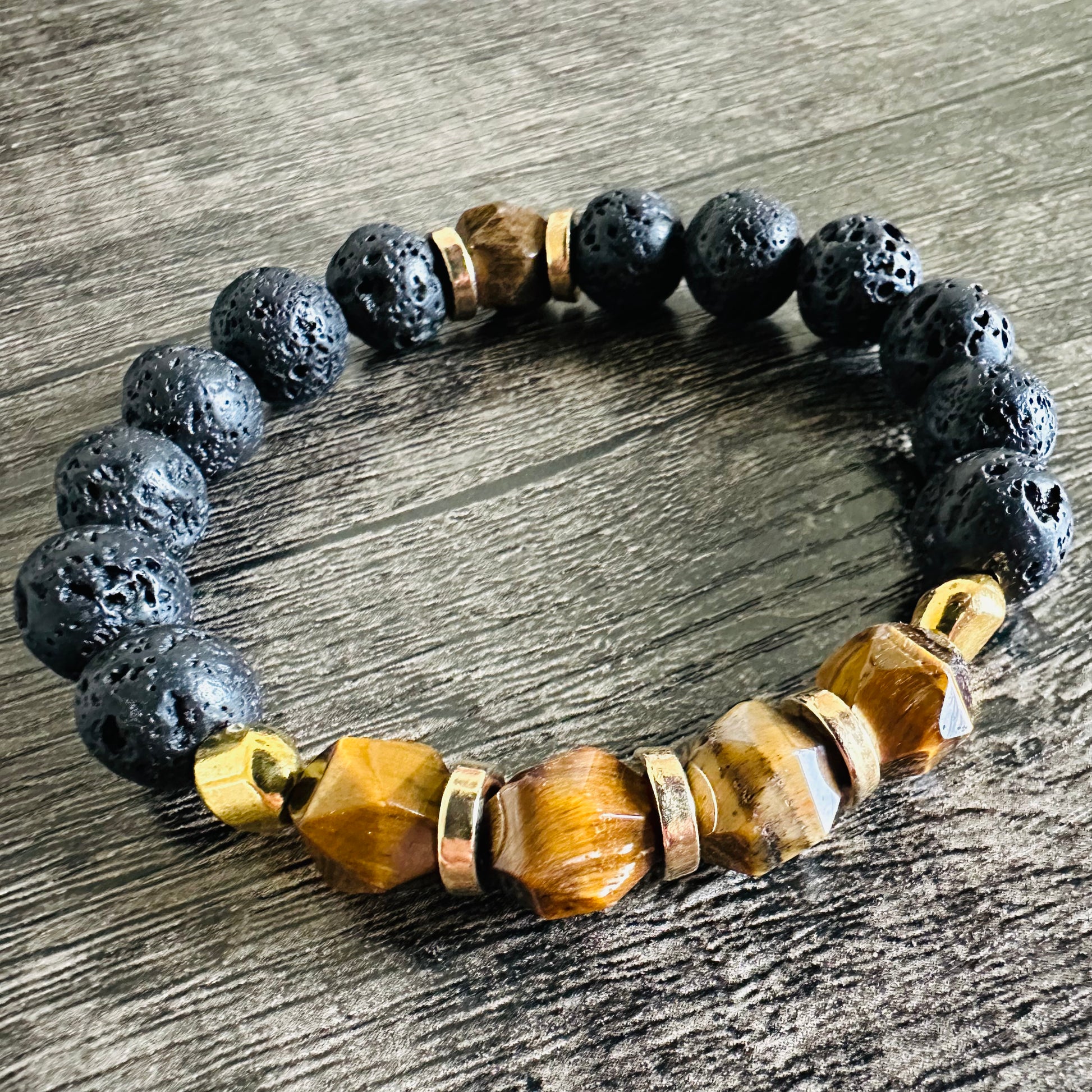 Earthy Power: Lava Rock and Tiger Eye Bracelet - Roxiem Jewelry, LLC