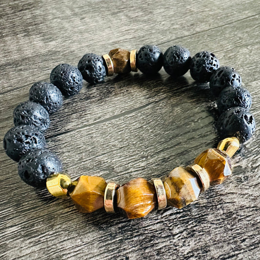 Earthy Power: Lava Rock and Tiger Eye Bracelet - Roxiem Jewelry, LLC