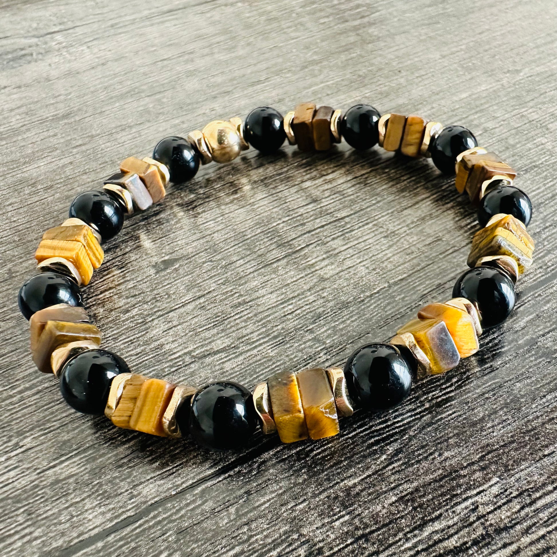 Earth's Strength: Tiger Eye and Agate Bracelet - Roxiem Jewelry, LLC