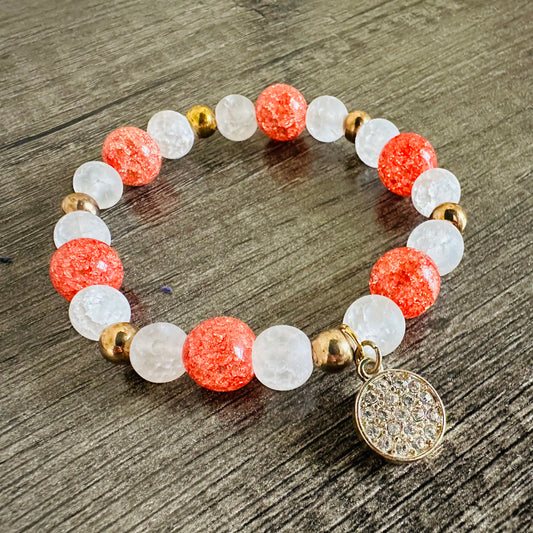 Citrus Spark: Clear and Orange Dye Quartz Bracelet - Roxiem Jewelry, LLC