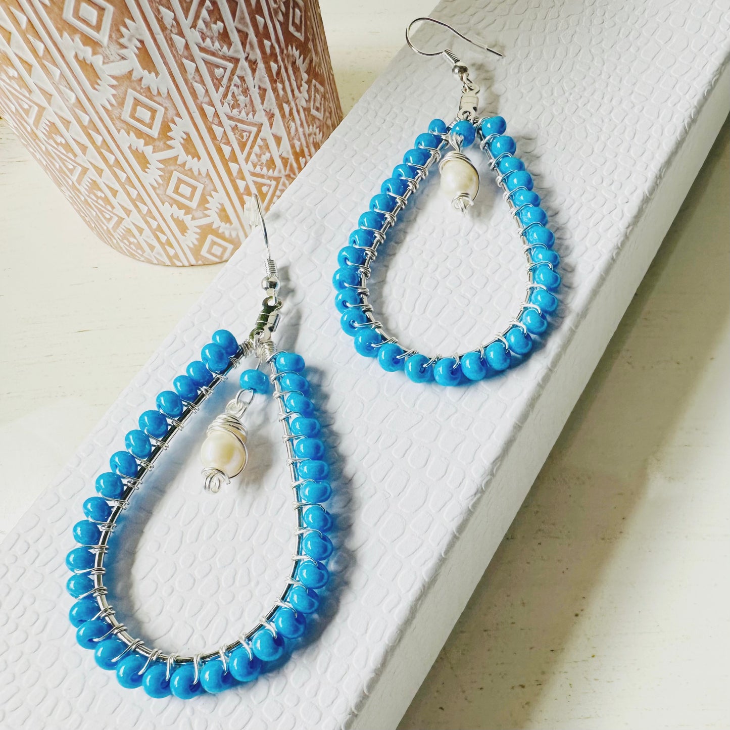 Seed Bead Wire Wrapped Dangle Earrings | Unique Boho Jewelry