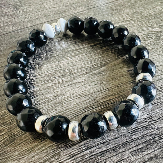 Zen Fusion: Onyx and Howlite Bracelet - Roxiem Jewelry, LLC