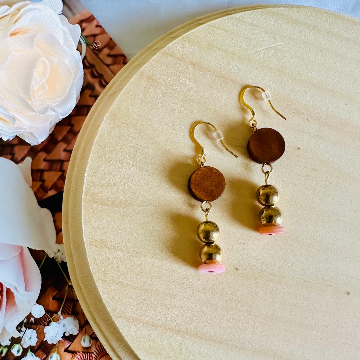 Rustic Glam: Wooden and Metal Dangle Earrings - Roxiem Jewelry, LLC