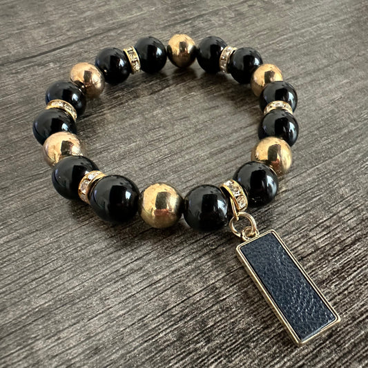 Gilded Noir: Black and Gold Tone Bracelet - Roxiem Jewelry, LLC