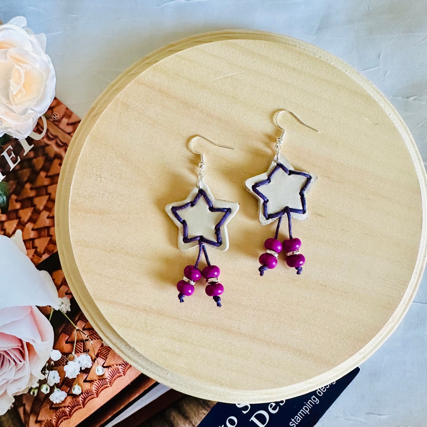 Starlight Leather Dangle Earrings - Roxiem Jewelry, LLC