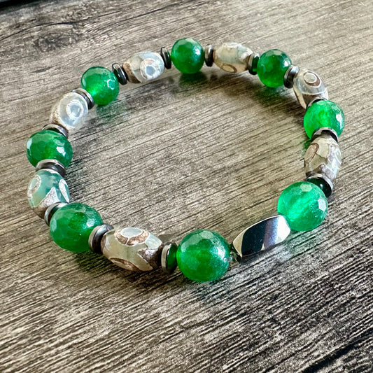 Aventurine, Green Amber Agate, and Hematite Gemstone Bracelet