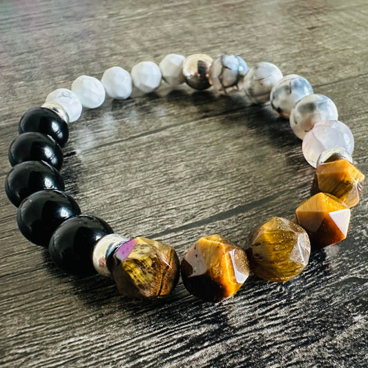 Earth's Elegance: Agate, Howlite, Jasper, and Tiger Eye Bracelet - Roxiem Jewelry, LLC