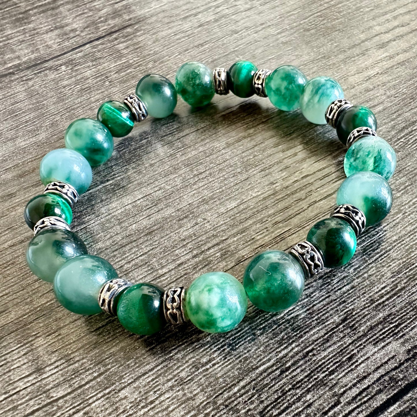 Green Agate and Tiger Eye Gemstone Bracelet