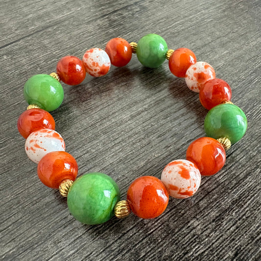 Sunset Meadow: Peach, Green, and White Tones Bracelet - Roxiem Jewelry, LLC