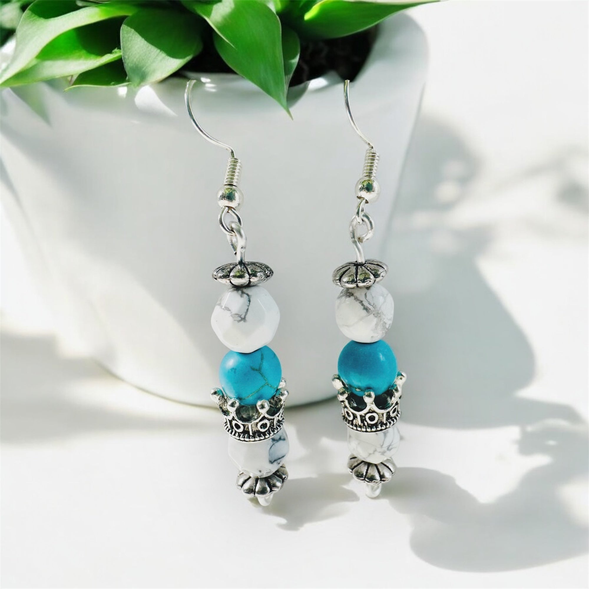Howlite Crown Earrings