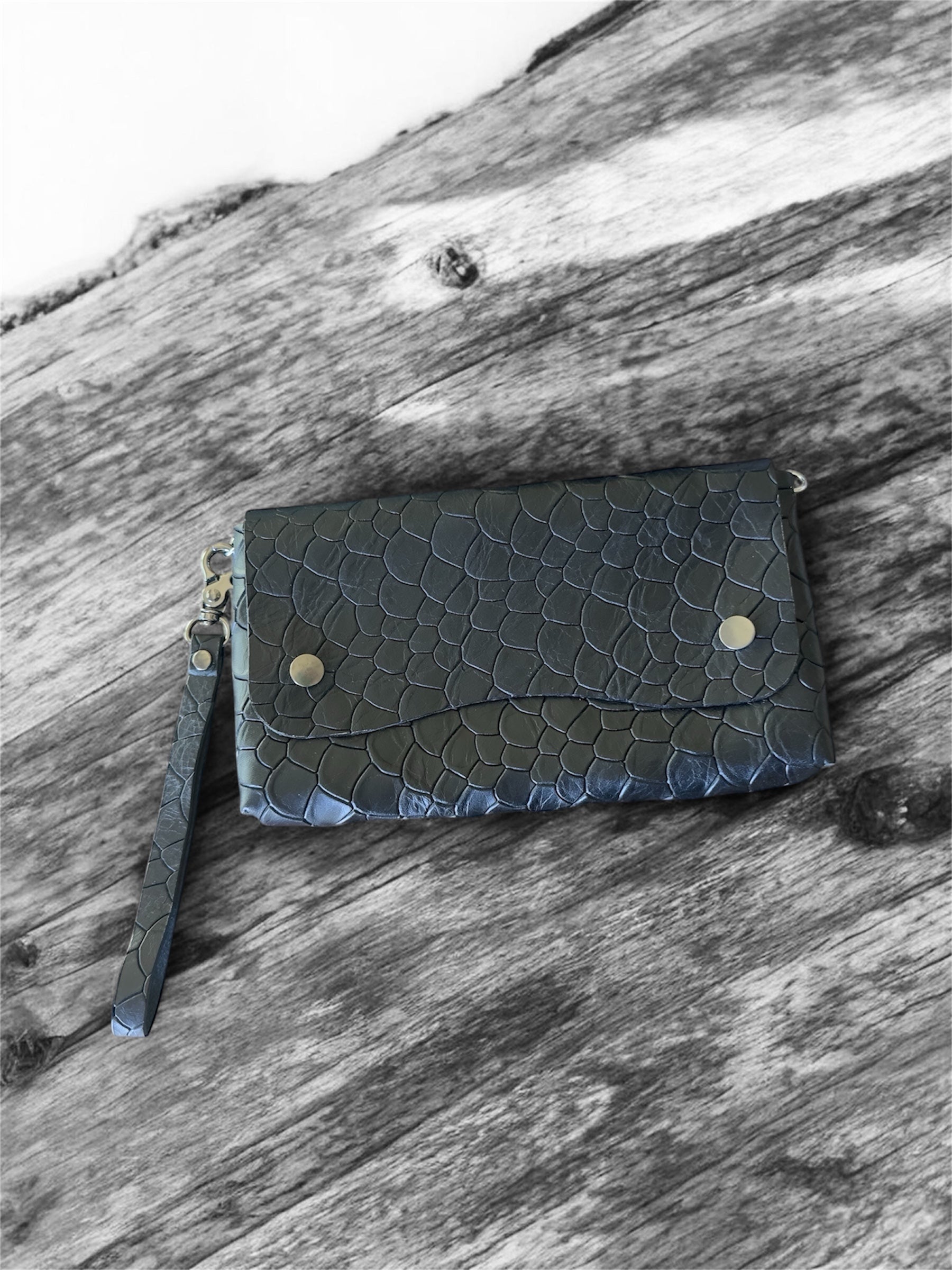 Midnight Leather Wrislet Clutch