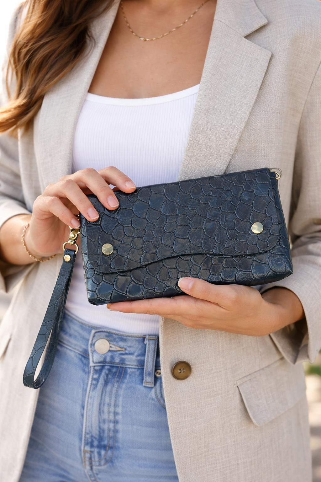 Midnight Leather Wrislet Clutch