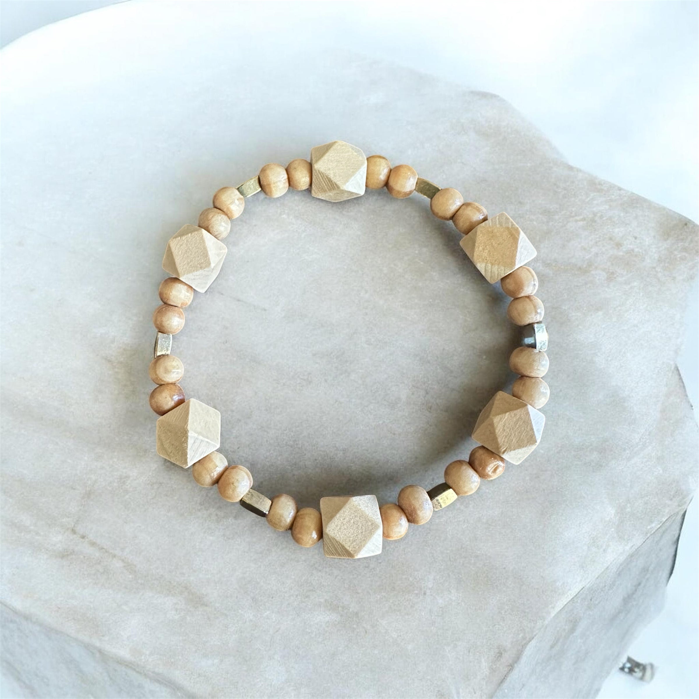 Geometric Natural Wood Stretch Bracelet