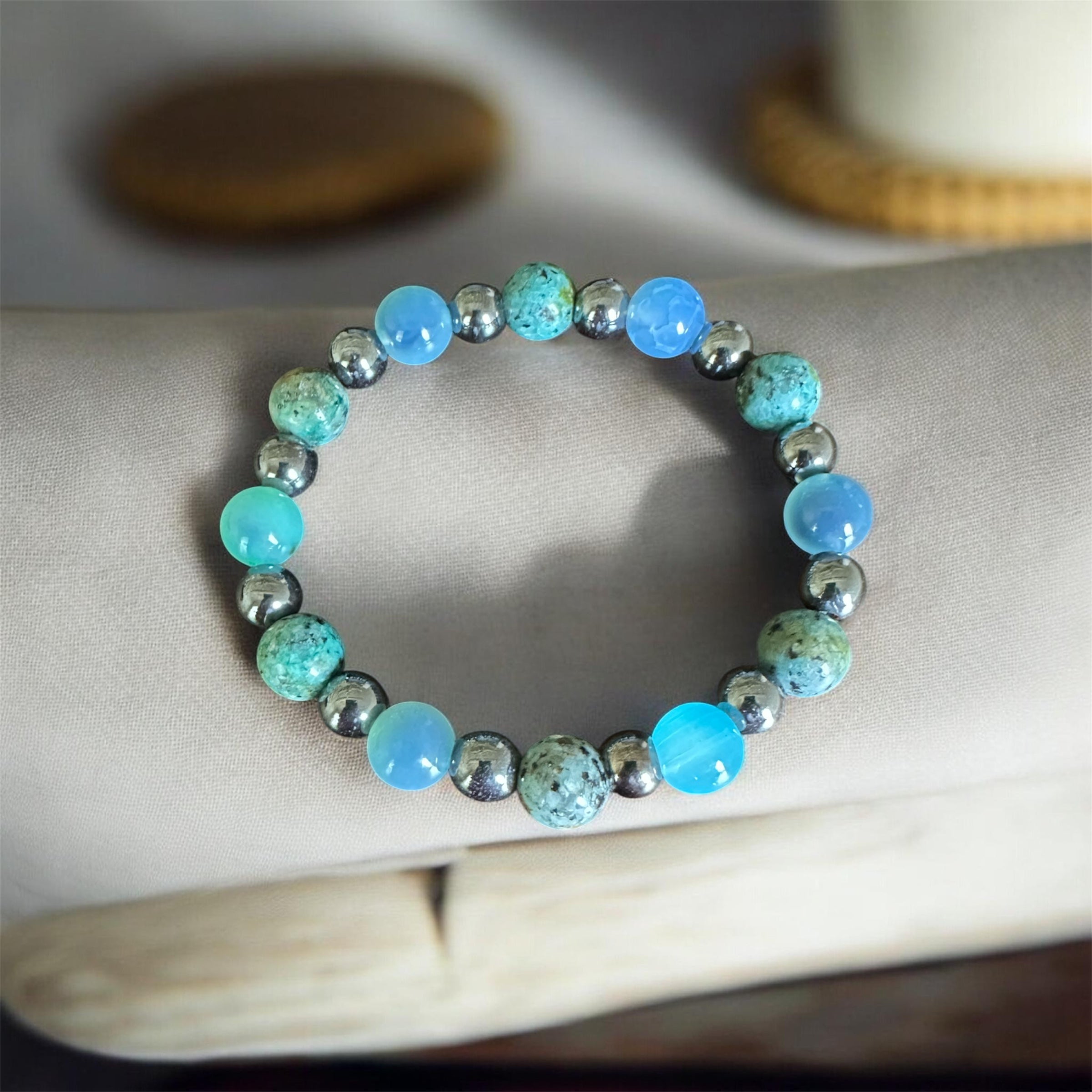 African Jasper & Blue Candy Agate Stretch Bracelet