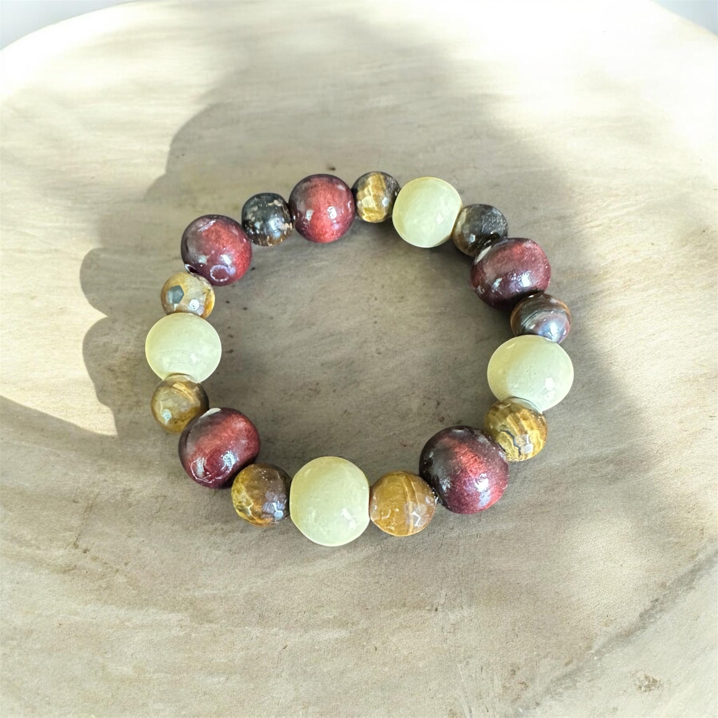 Golden Tiger’s Eye & Crimson Wood Stretch Bracelet