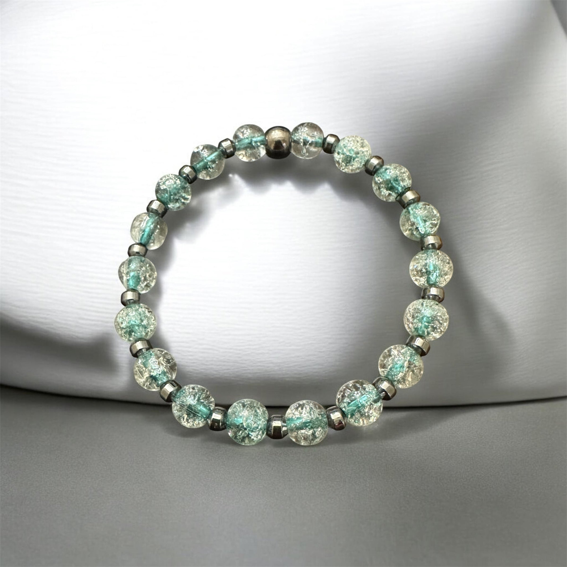 Teal Mist Crystal & Hematite Stretch Bracelet