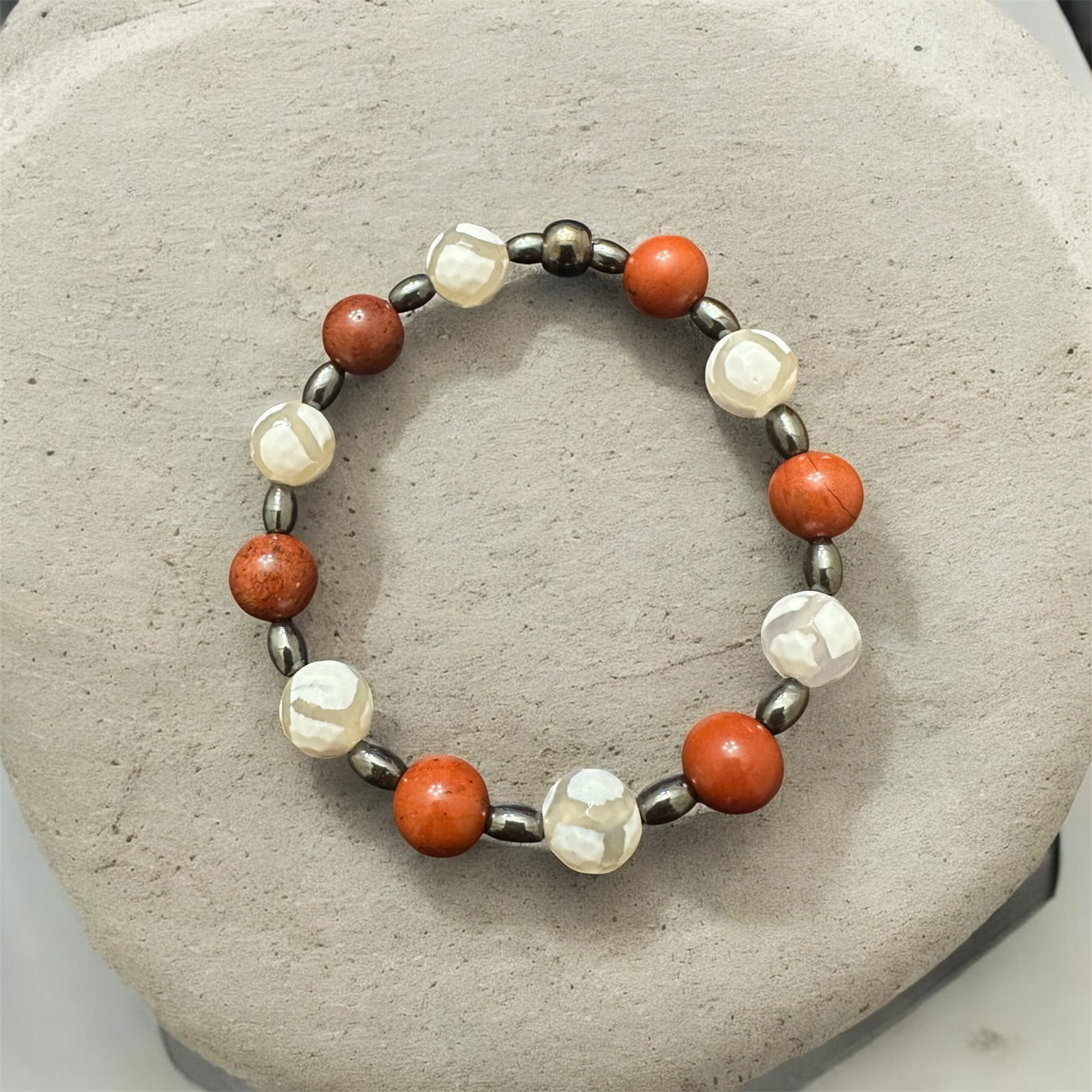 Tibetan Agate & Carnelian Fire Stretch Bracelet
