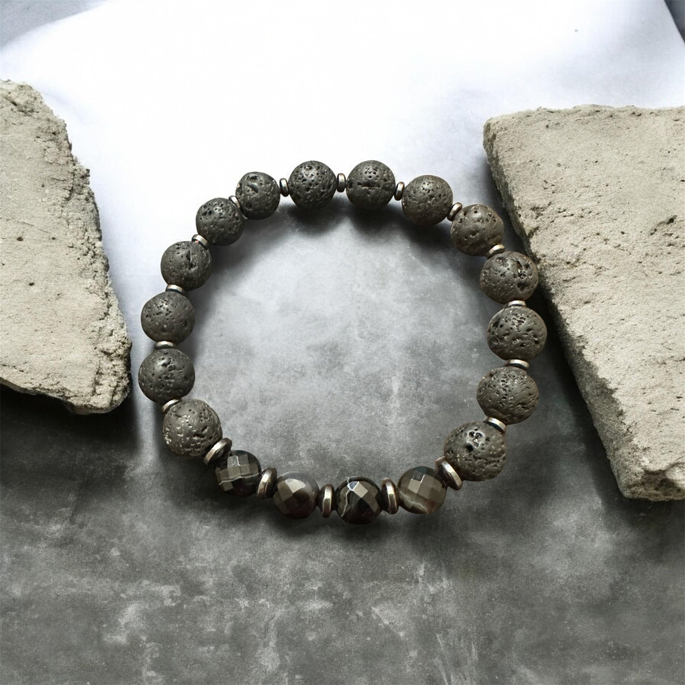 Diamond Agate & Lava Rock Grounding Bracelet