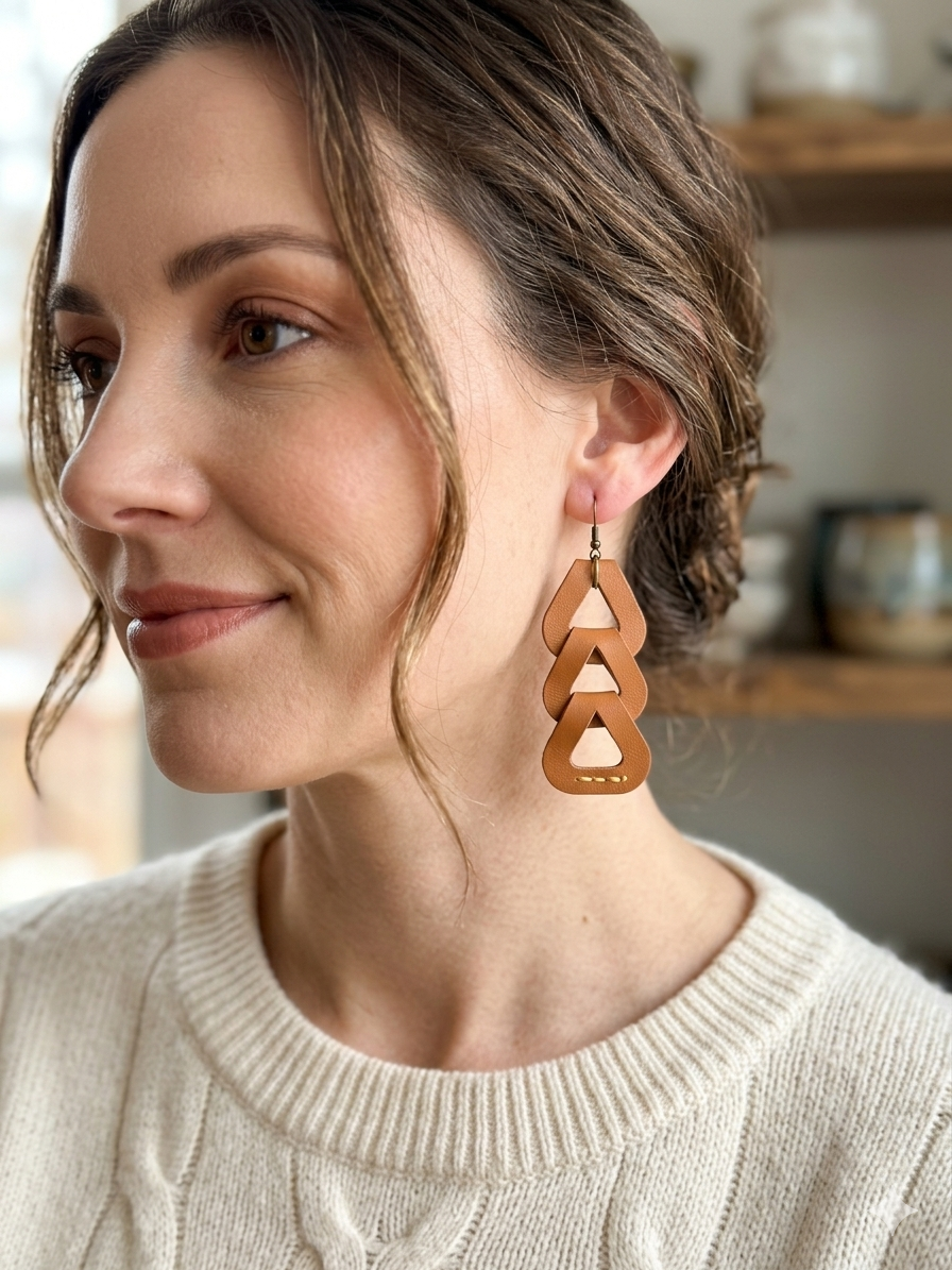 The Aurora Tiered Geometric Leather Earrings