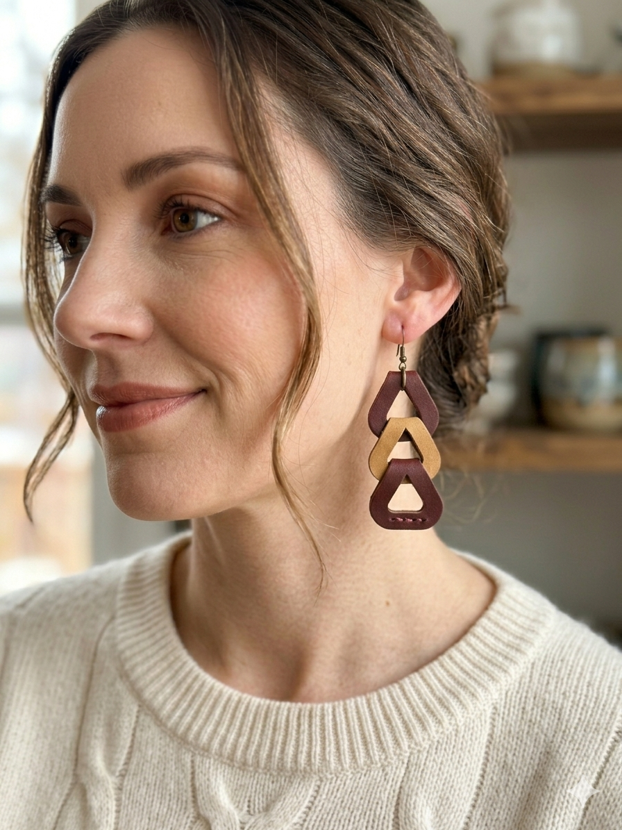 The Aurora Tiered Geometric Leather Earrings