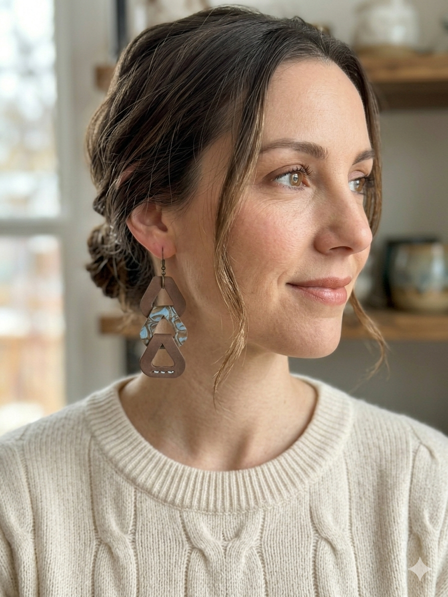 The Aurora Tiered Geometric Leather Earrings