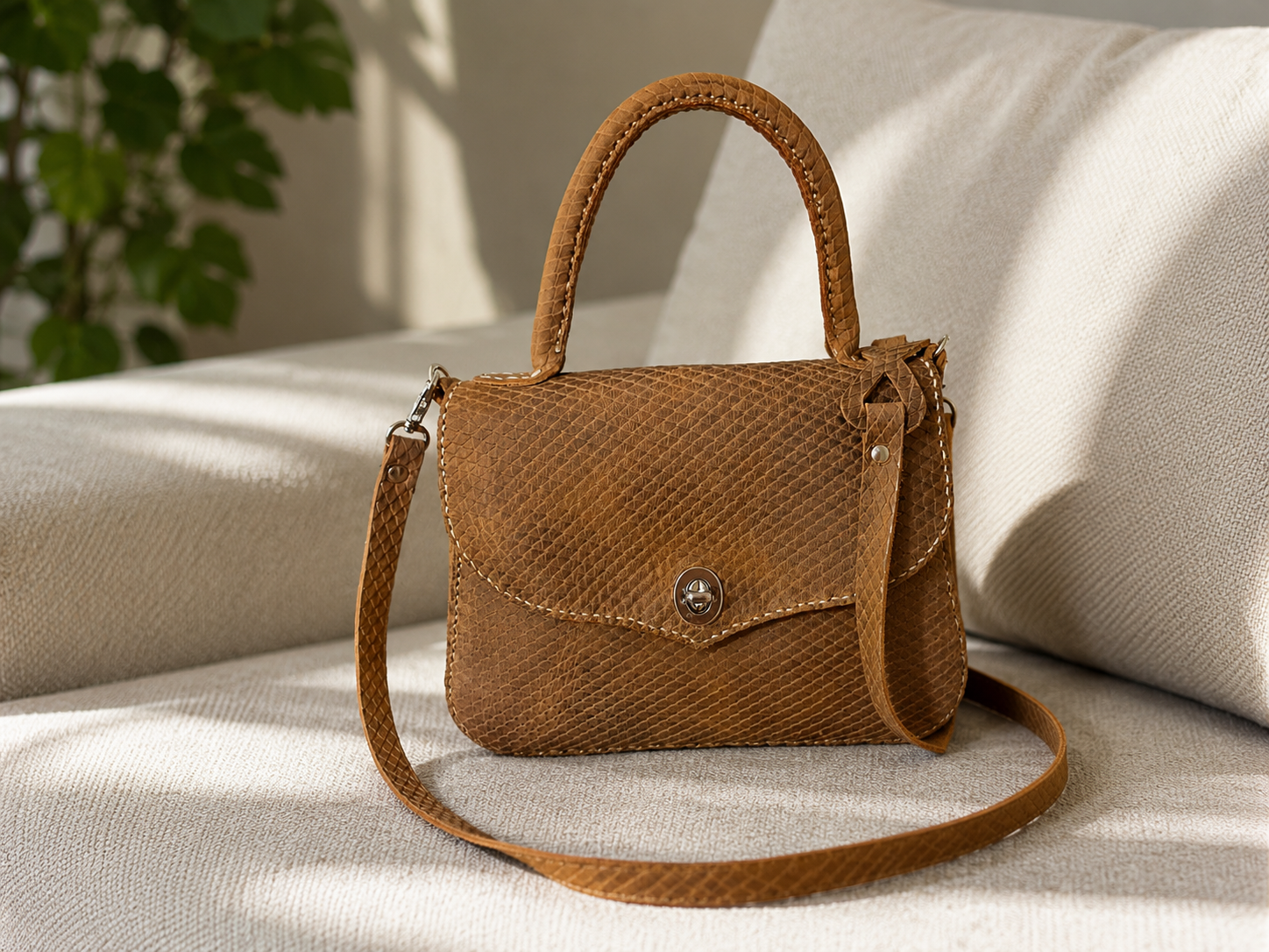Handcrafted Textured Leather Crossbody & Handbag