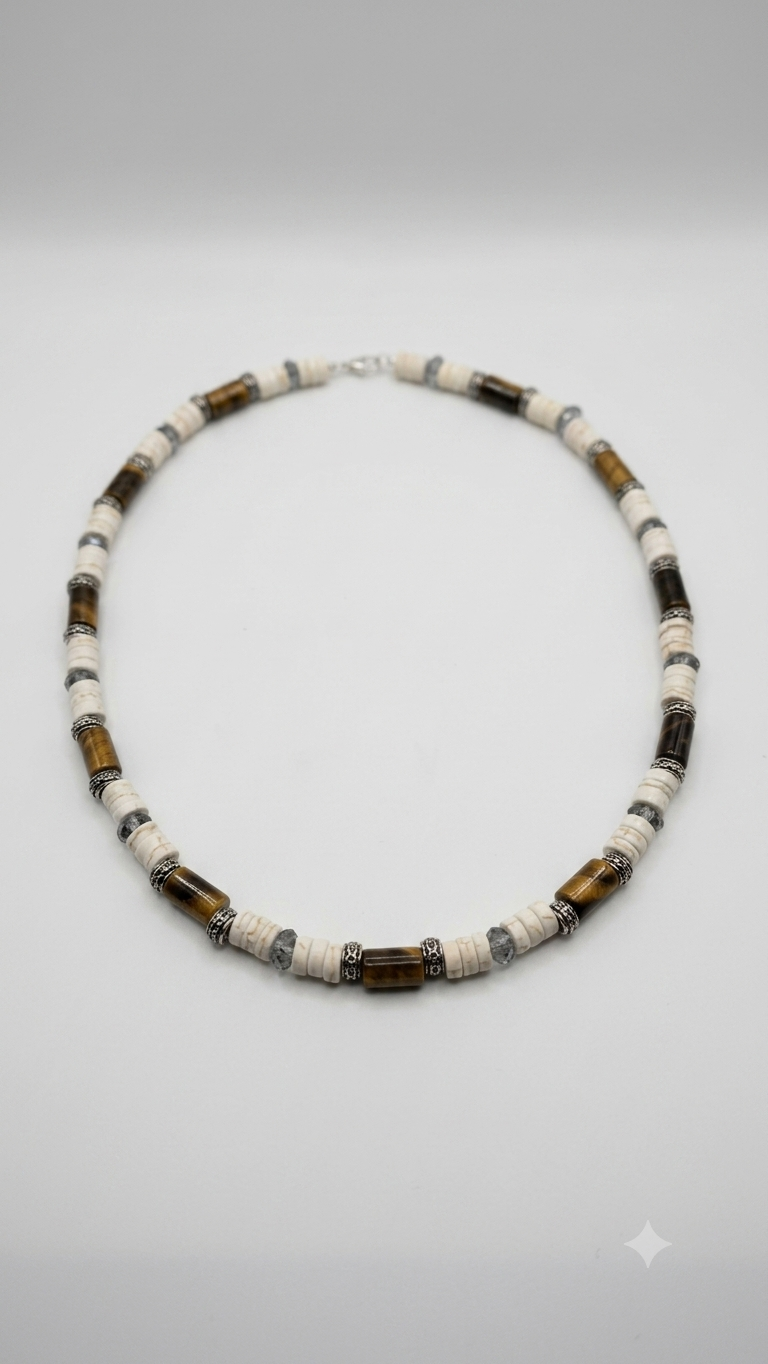 Men’s Tiger’s Eye & Heishi Crystal Necklace