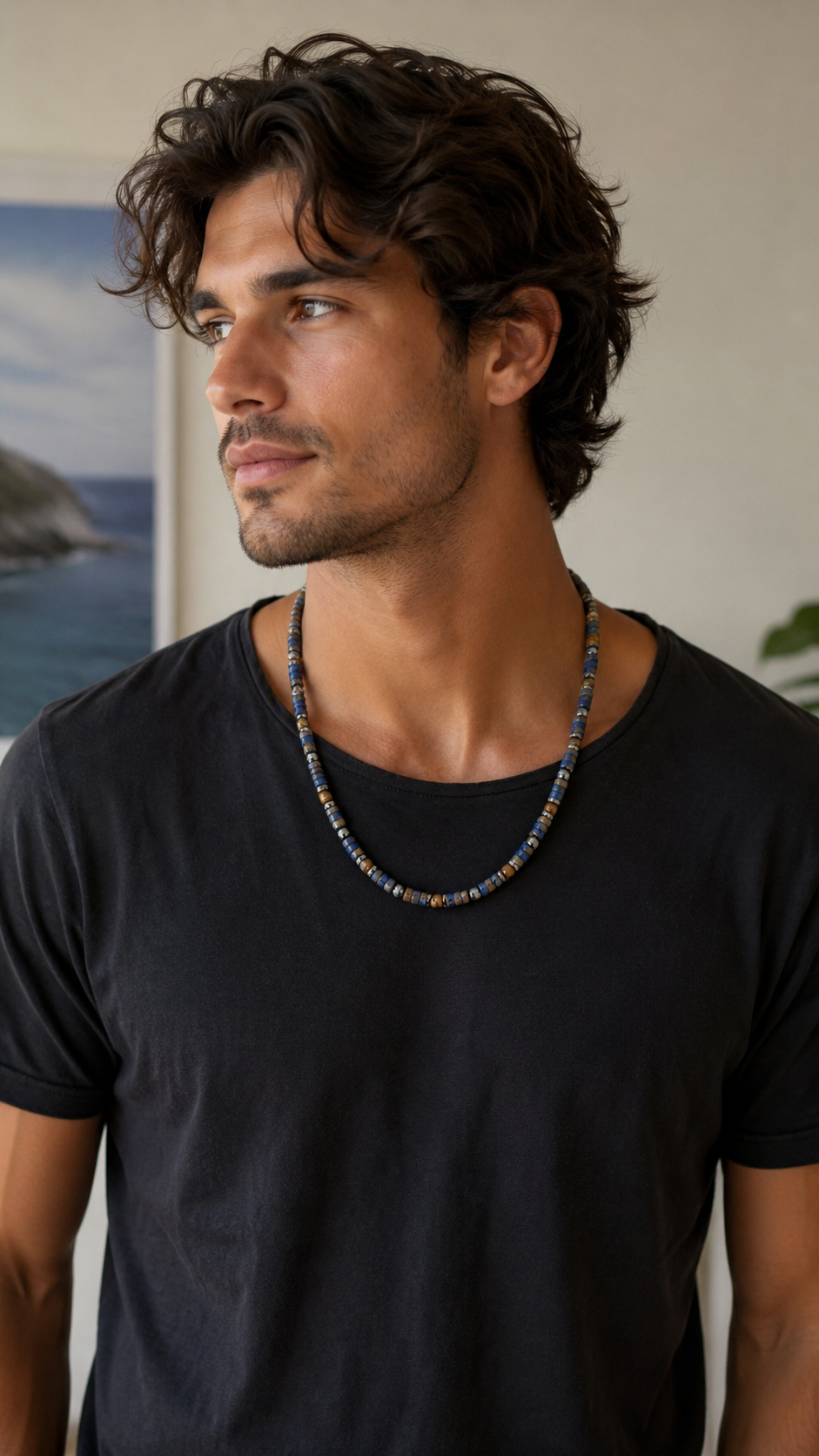 Tiger Eye, Hematite & Impression Jasper Necklace