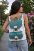 Turquoise Bloom Leather Backpack