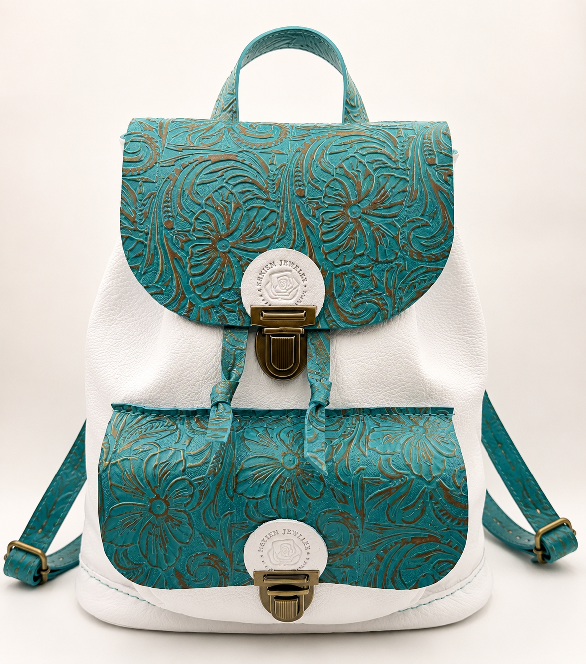 Turquoise Bloom Leather Backpack