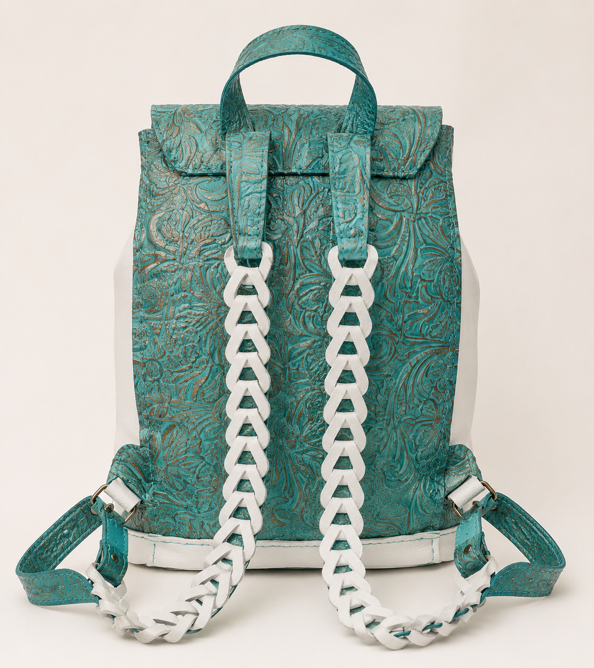 Turquoise Bloom Leather Backpack