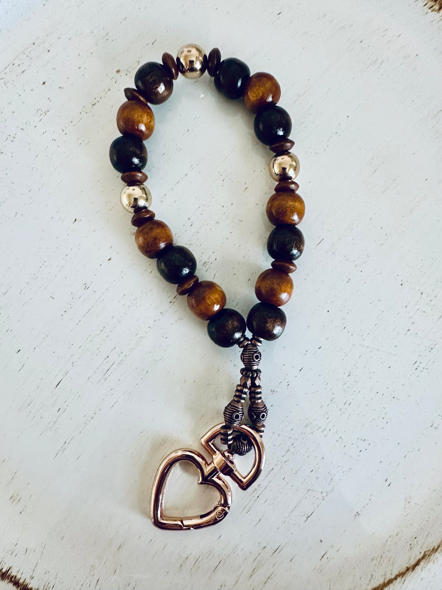 Wooden Beaded Keychain Bracelet