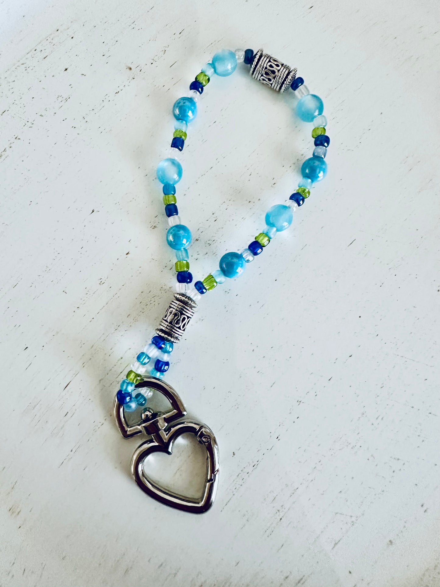 Blue Beaded Keychain Bracelet